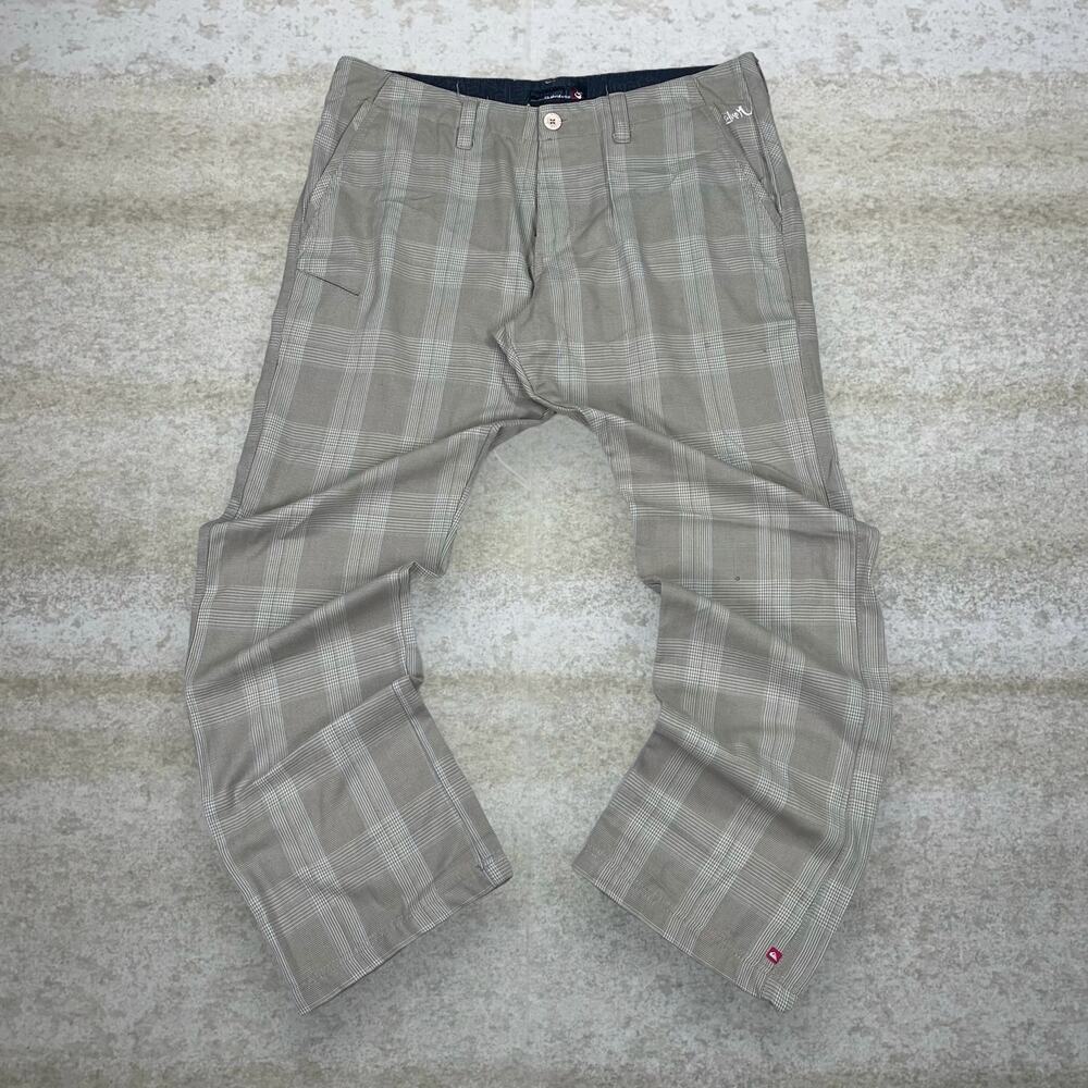 Vintage Y2K Quiksilver Pants 36x32 Regular Straight Leg Fit Plaid Tan - Picture 2 of 4